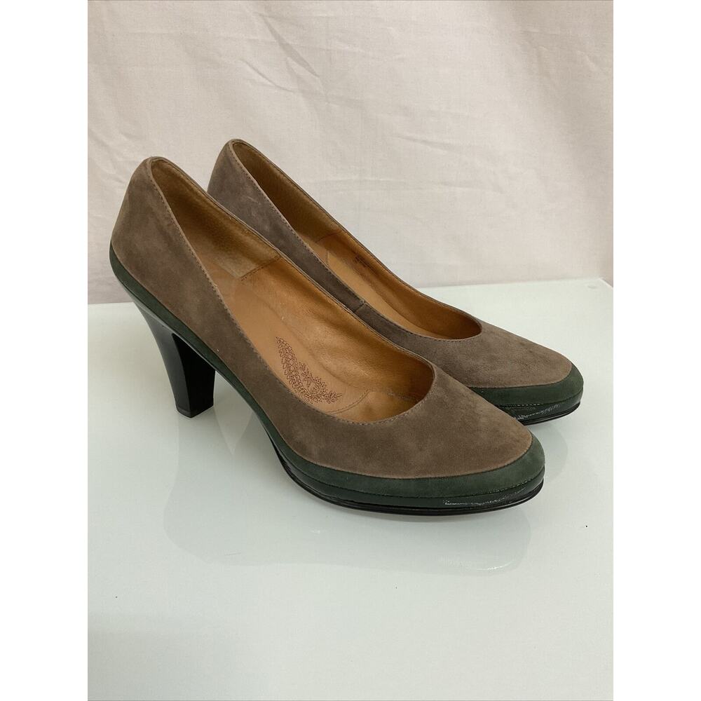 Sofft Women's Suede Brown And Green, High Heel Platform Shoes Size 10